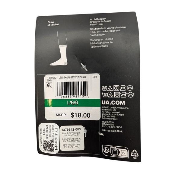 NWT Under Armour UA Performance Tech Unisex 3-Pack Crew Socks  sz 8.5-13 - Picture 5 of 6